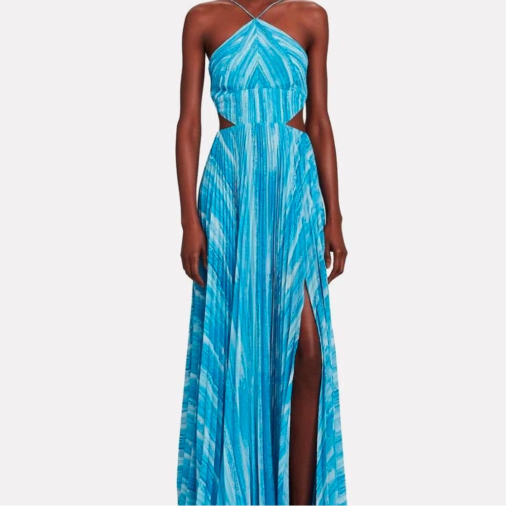 Elegant Blue Halter Maxi Dress